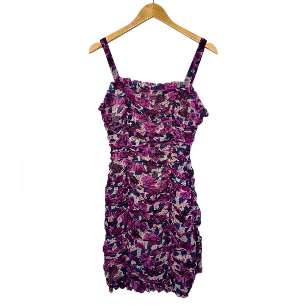 Vintage Y2K Charlotte Russe Gathered Ruffle Floral Mini Dress Sz Small Romantic